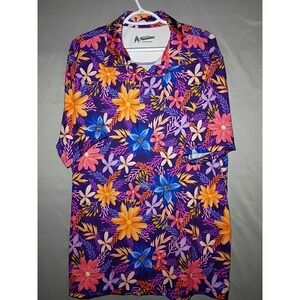 Royal Awesome Golf Polo Mens XL Purple Floral All Over Print Shirt Performance